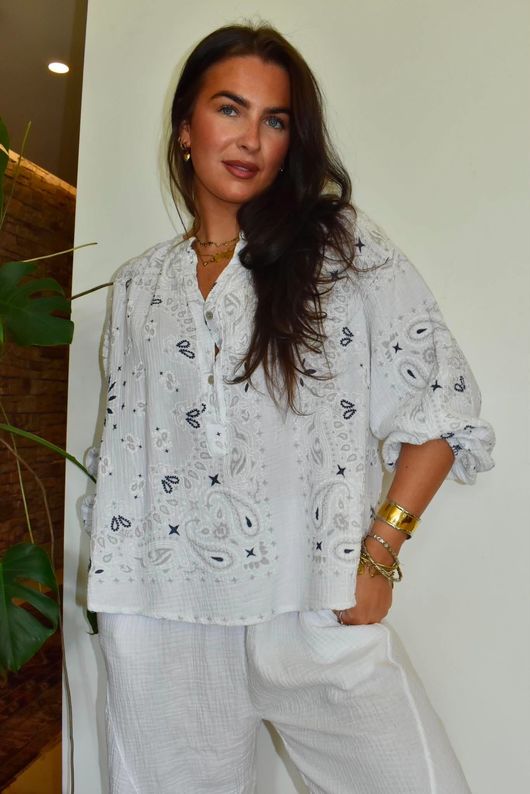 Ole Bubble Cotton Bandana Laurie Blouse White